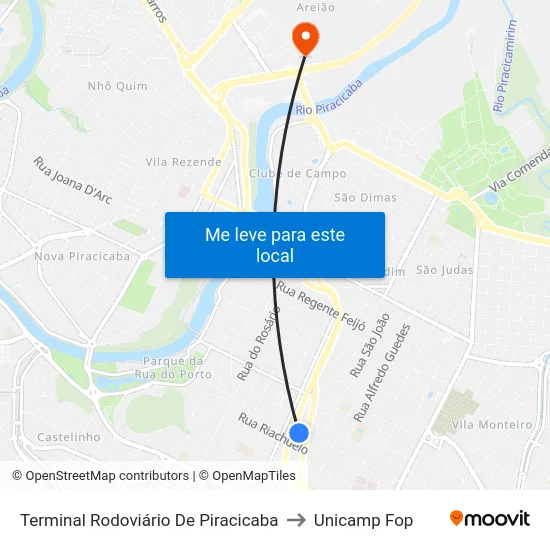 Terminal Rodoviário De Piracicaba to Unicamp Fop map