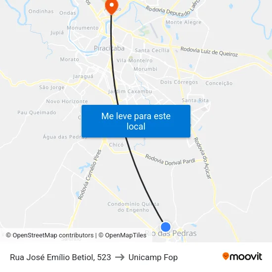 Rua José Emílio Betiol, 523 to Unicamp Fop map