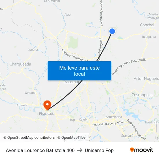 Avenida Lourenço Batistela 400 to Unicamp Fop map
