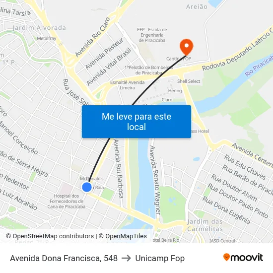 Avenida Dona Francisca, 548 to Unicamp Fop map