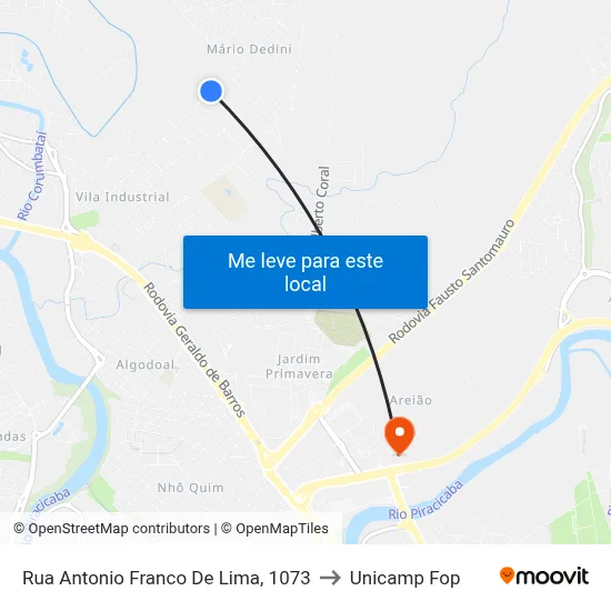 Rua Antonio Franco De Lima, 1073 to Unicamp Fop map