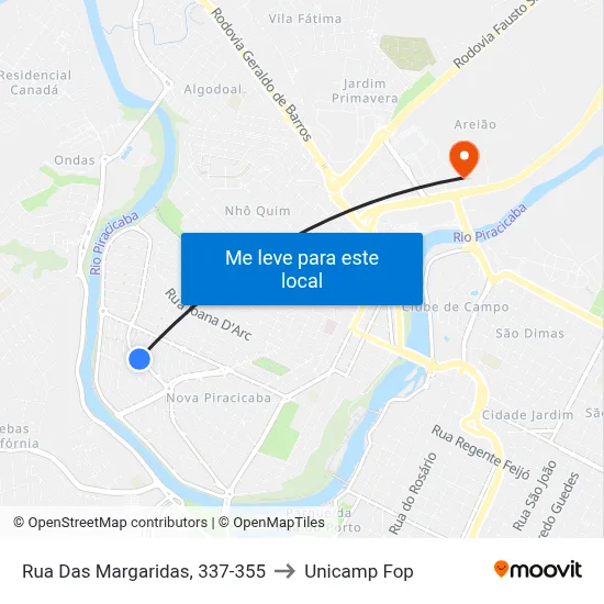 Rua Das Margaridas, 337-355 to Unicamp Fop map