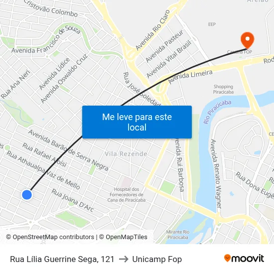 Rua Lília Guerrine Sega, 121 to Unicamp Fop map