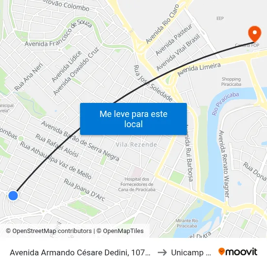 Avenida Armando Césare Dedini, 1072-1102 to Unicamp Fop map