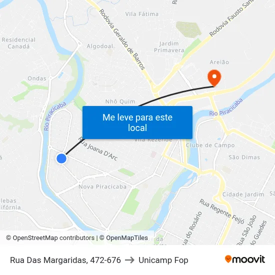 Rua Das Margaridas, 472-676 to Unicamp Fop map