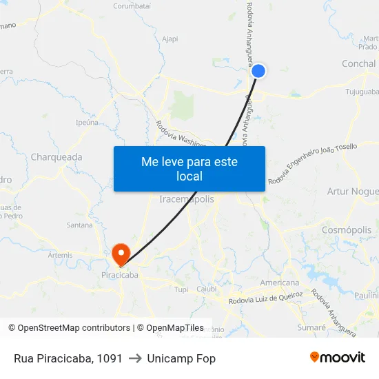 Rua Piracicaba, 1091 to Unicamp Fop map