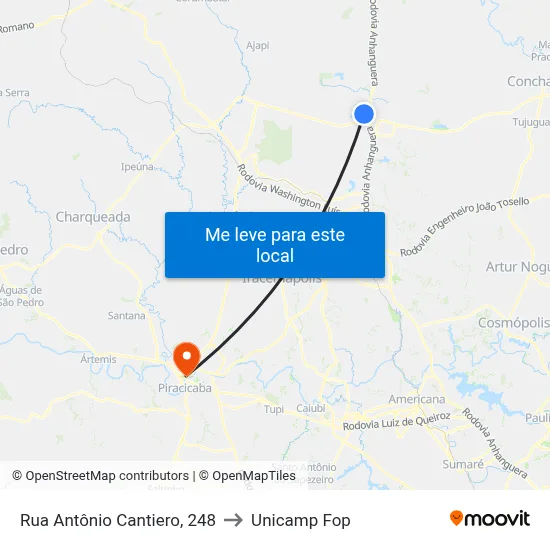 Rua Antônio Cantiero, 248 to Unicamp Fop map