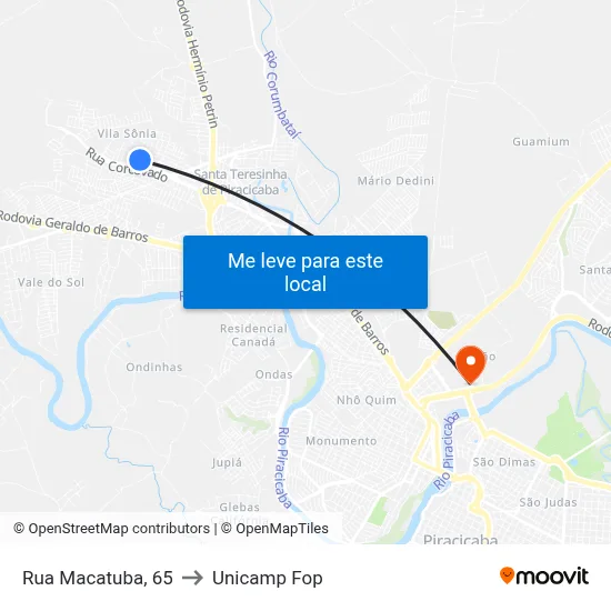 Rua Macatuba, 65 to Unicamp Fop map