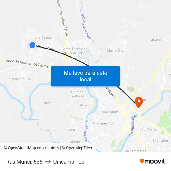 Rua Murici, 536 to Unicamp Fop map