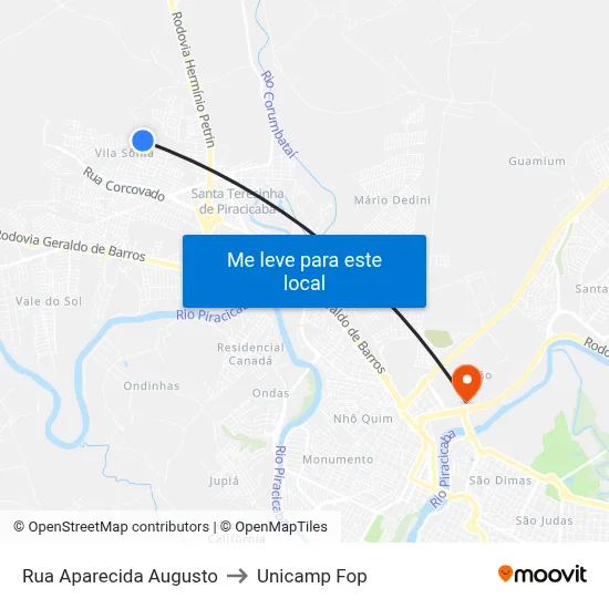 Rua Aparecida Augusto to Unicamp Fop map