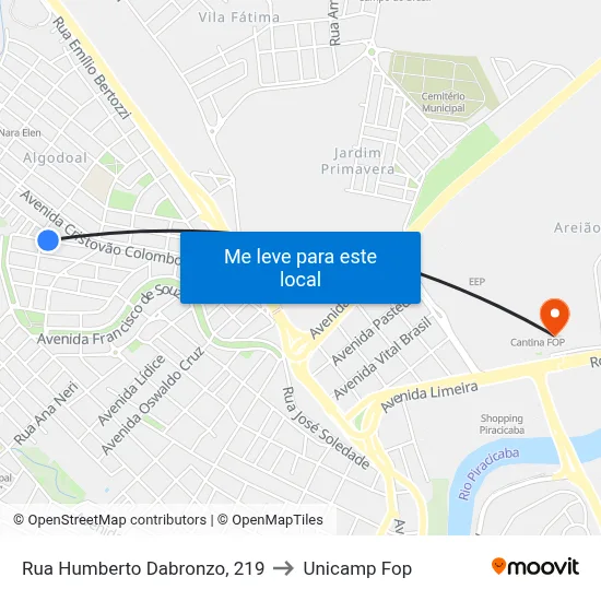 Rua Humberto Dabronzo, 219 to Unicamp Fop map