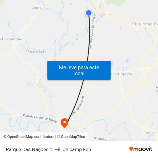 Parque Das Nações 1 to Unicamp Fop map