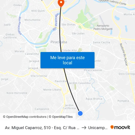 Av. Miguel Caparroz, 510 - Esq. C/ Rua Iugoslávia to Unicamp Fop map