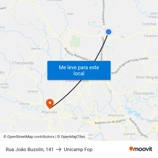 Rua João Buzolin, 141 to Unicamp Fop map