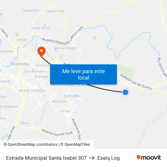 Estrada Municipal Santa Isabel 307 to Esalq Log map