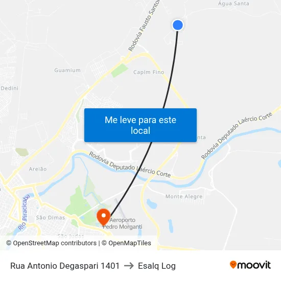 Rua Antonio Degaspari 1401 to Esalq Log map