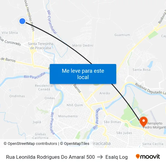 Rua Leonilda Rodrigues Do Amaral 500 to Esalq Log map