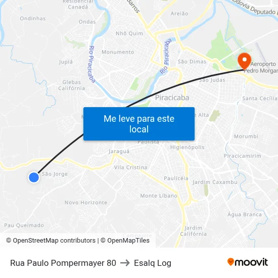 Rua Paulo Pompermayer 80 to Esalq Log map