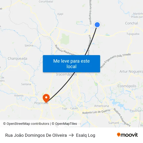 Rua João Domingos De Oliveira to Esalq Log map