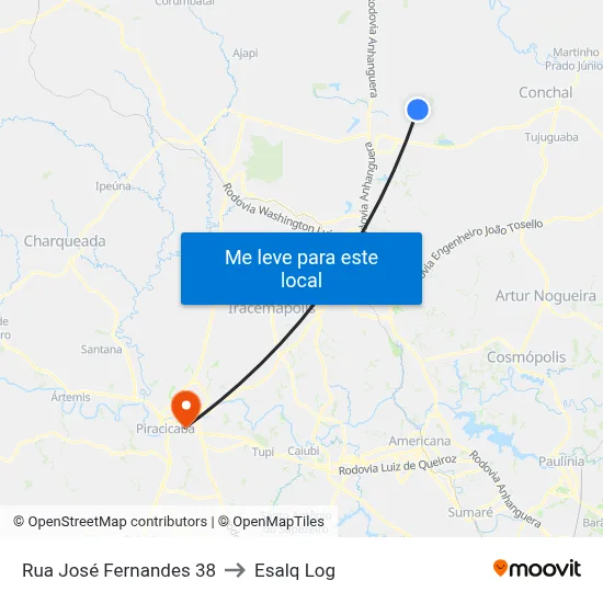 Rua José Fernandes 38 to Esalq Log map