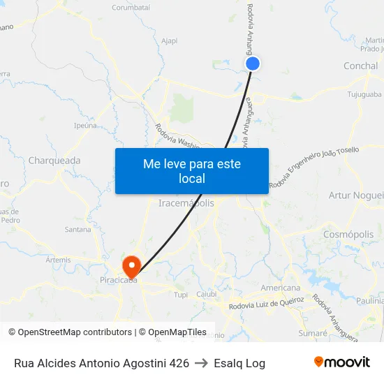 Rua Alcides Antonio Agostini 426 to Esalq Log map