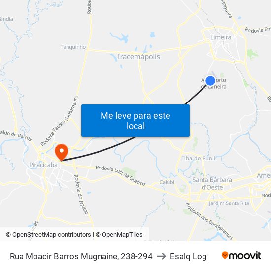 Rua Moacir Barros Mugnaine, 238-294 to Esalq Log map