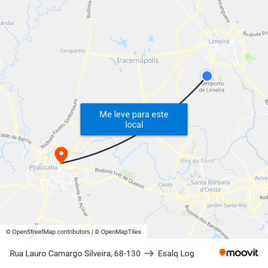 Rua Lauro Camargo Silveira, 68-130 to Esalq Log map