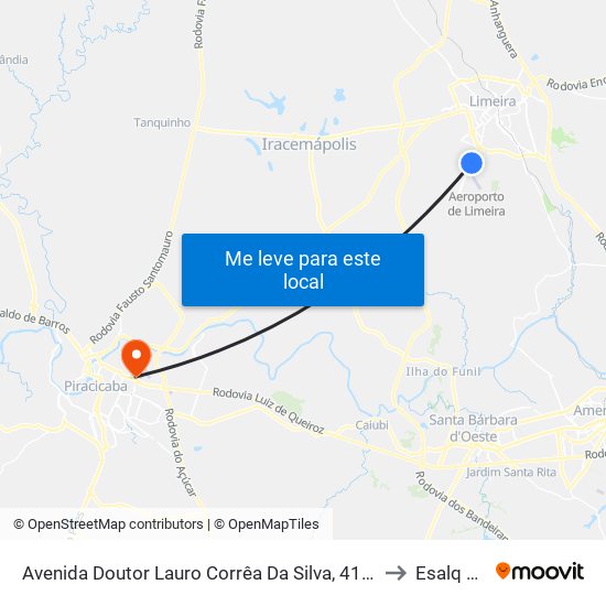 Avenida Doutor Lauro Corrêa Da Silva, 4103-4159 to Esalq Log map