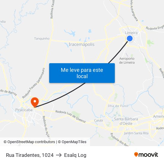 Rua Tiradentes, 1024 to Esalq Log map