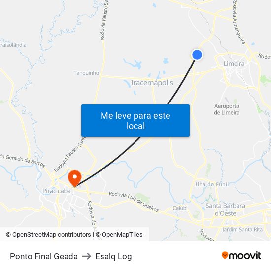 Ponto Final Geada to Esalq Log map