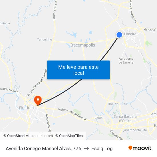 Avenida Cônego Manoel Alves, 775 to Esalq Log map
