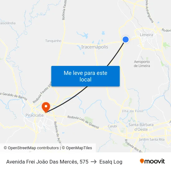 Avenida Frei João Das Mercês, 575 to Esalq Log map