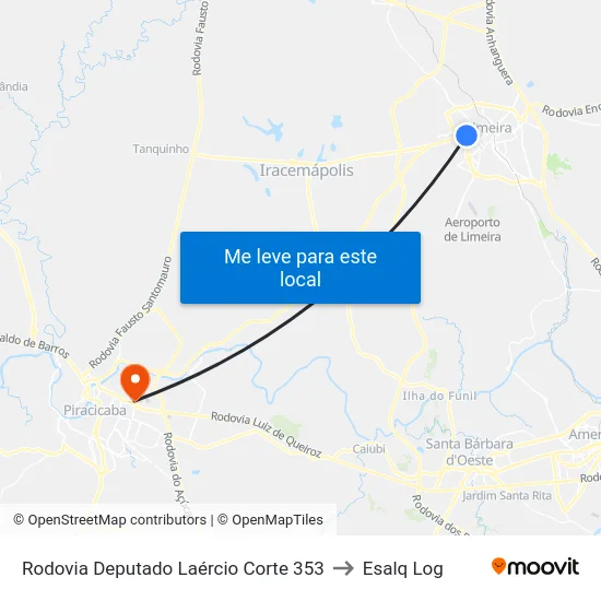 Rodovia Deputado Laércio Corte 353 to Esalq Log map