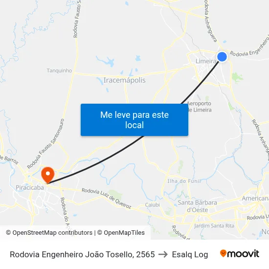 Rodovia Engenheiro João Tosello, 2565 to Esalq Log map