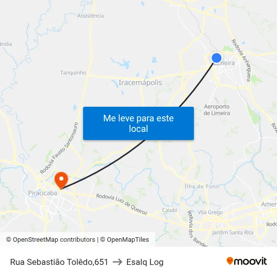 Rua Sebastião Tolêdo,651 to Esalq Log map