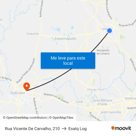 Rua Vicente De Carvalho, 210 to Esalq Log map