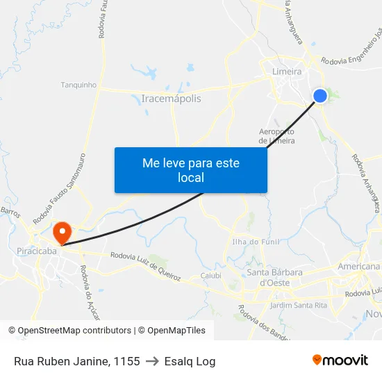 Rua Ruben Janine, 1155 to Esalq Log map