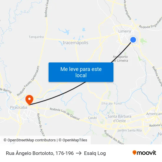 Rua Ângelo Bortoloto, 176-196 to Esalq Log map
