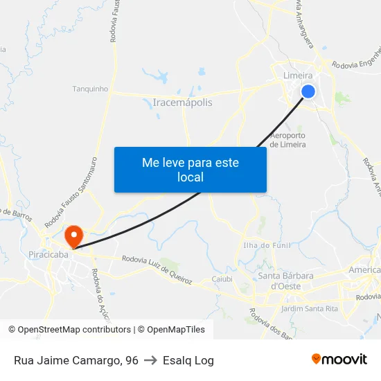 Rua Jaime Camargo, 96 to Esalq Log map