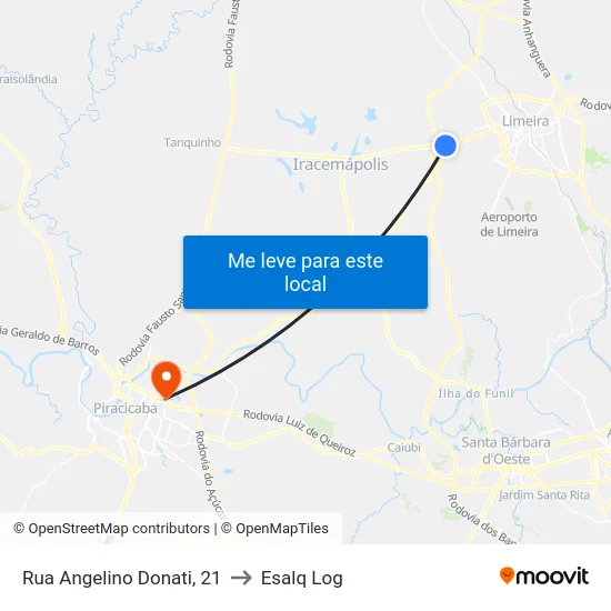 Rua Angelino Donati, 21 to Esalq Log map