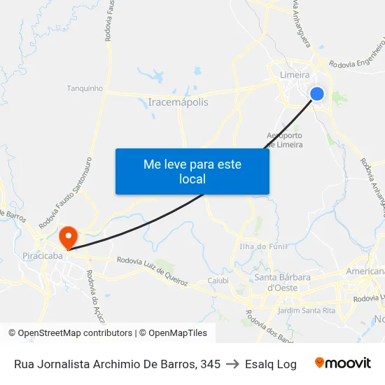 Rua Jornalista Archimio De Barros, 345 to Esalq Log map