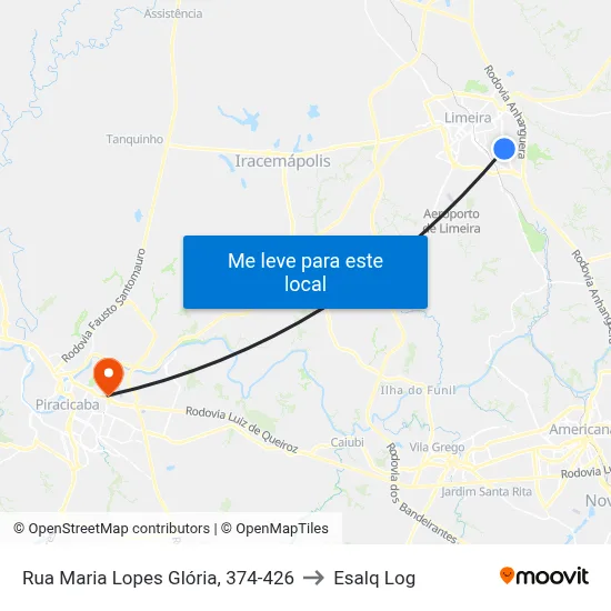 Rua Maria Lopes Glória, 374-426 to Esalq Log map
