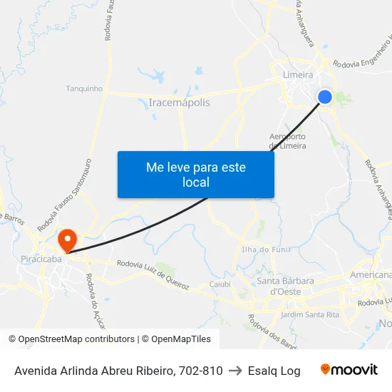 Avenida Arlinda Abreu Ribeiro, 702-810 to Esalq Log map
