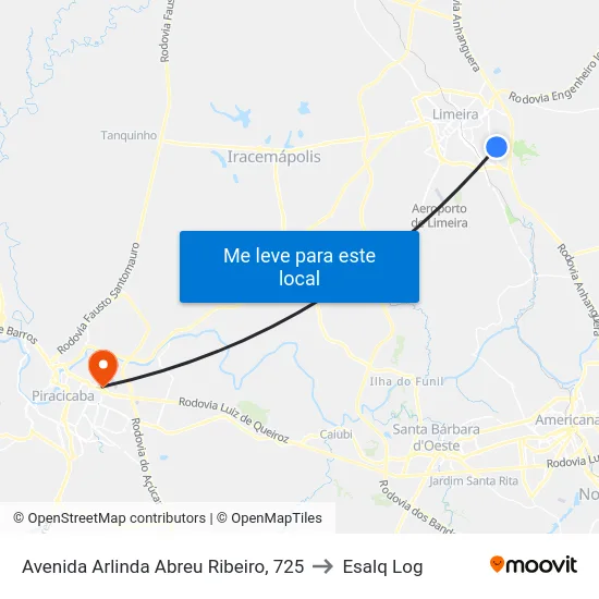 Avenida Arlinda Abreu Ribeiro, 725 to Esalq Log map