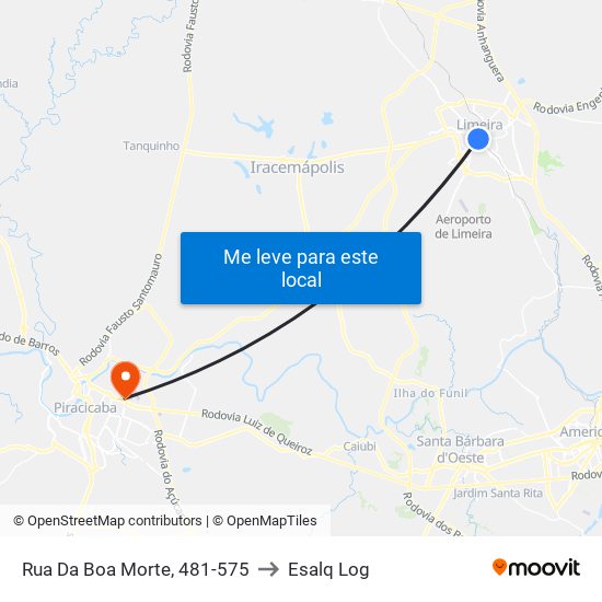 Rua Da Boa Morte, 481-575 to Esalq Log map