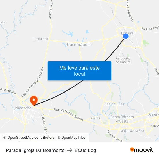 Parada Igreja Da Boamorte to Esalq Log map