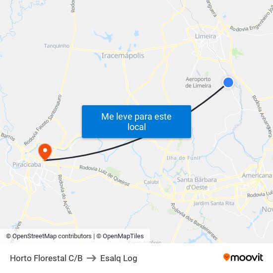 Horto Florestal C/B to Esalq Log map