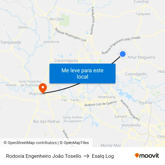 Rodovia Engenheiro João Tosello to Esalq Log map