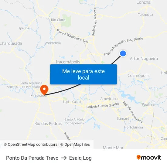 Ponto Da Parada Trevo to Esalq Log map