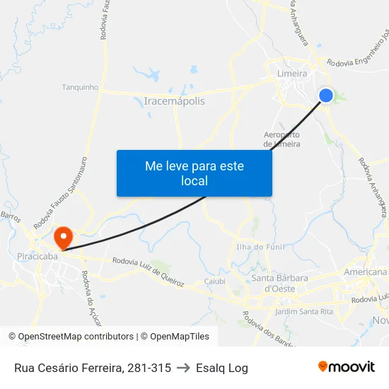 Rua Cesário Ferreira, 281-315 to Esalq Log map